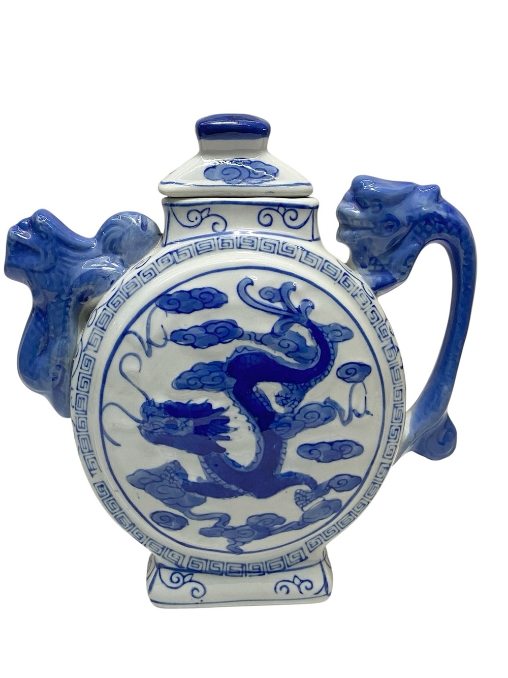 Vintage Blue White Chinese Dragon Teapot VTG
